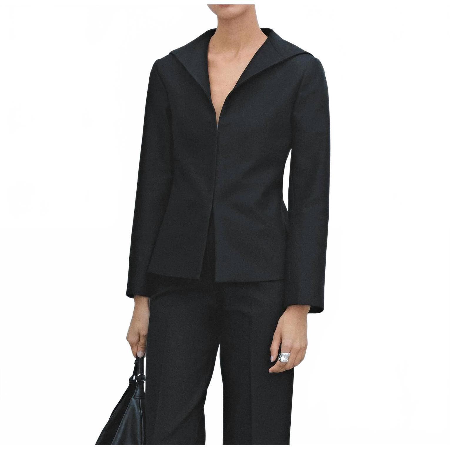 New Massimo Dutti Women's Hook & Eye Closure Blazer In Black
